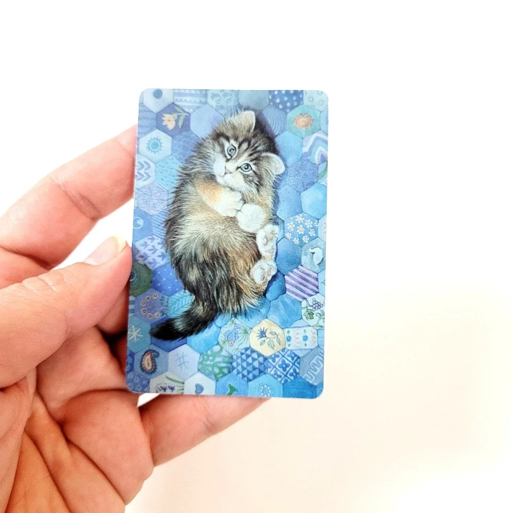 VTG 90s Lesley Ivory Cats Card Bookmark- Agneatha Kitten Quilt 1990 Antioch W222